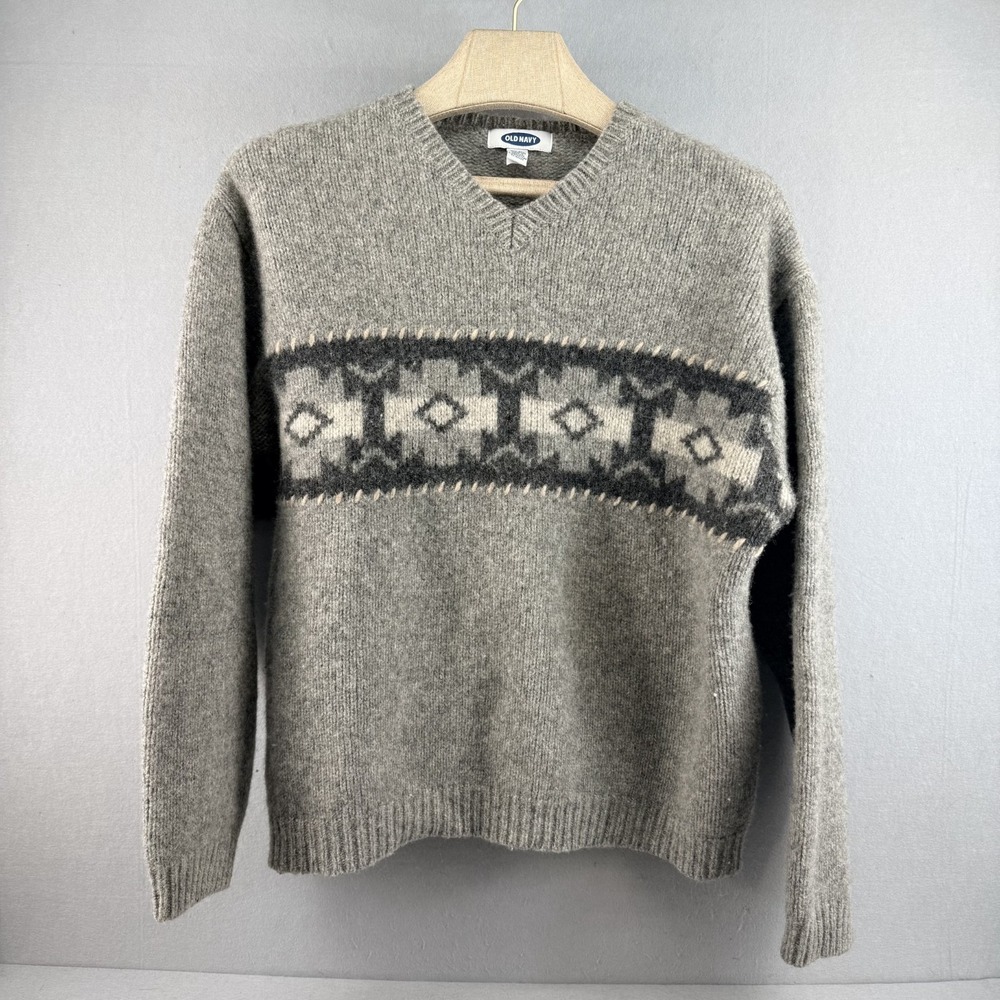 Old Navy VTG 90s Wool Sweater XL Gray Nordic Fair Isle Gorpcore Heritage Archive